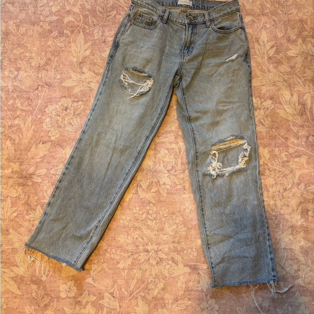 Pacific Sunwear Light Blue Distressed Straight Leg Jeans